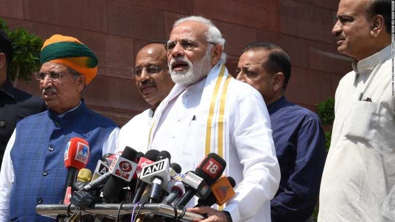 モディ首相が今年デリーで記者会見したときの様子/Hindustan Times/Hindustan Times/Hindustan Times via Getty Images