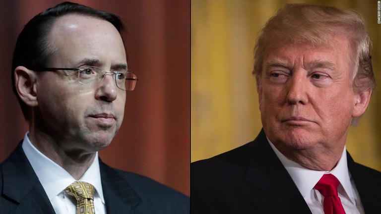 ローゼンスタイン司法副長官（左）の解任はないとトランプ大統領が明言/AP/Getty Images