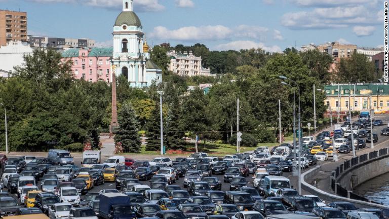 ２位にはロシア・モスクワが入った。平均の渋滞時間は９１時間にのぼる/MLADEN ANTONOV/AFP/Getty Images