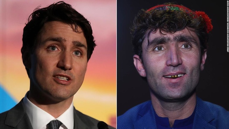 アフガンの歌唱コンテスト出場者がカナダのトルドー首相（左）に似ていると話題に/Justin Sullivan/Getty Images/WAKIL KOHSAR/AFP/Getty Images