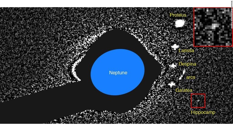 海王星を周回する小さな衛星が発見され、「ヒッポカンプ」と命名された/Mark R. Showalter/SETI Institute