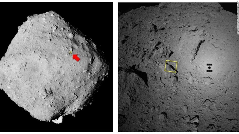 探査機「はやぶさ２」が、小惑星「リュウグウ」への着陸に成功した/Japan Aerospace Exploration Agency 