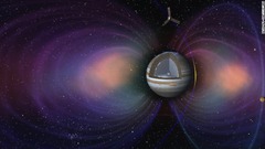 木星の両極を結ぶ軌道を周回するジュノーのイメージ図