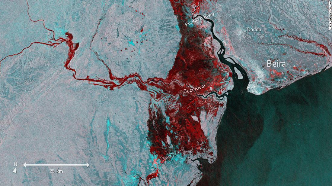 衛星写真からも浸水地域を確認できる/European Space Agency