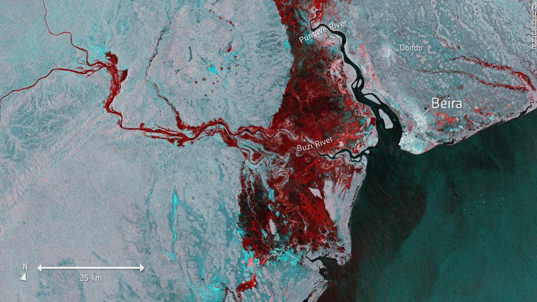 衛星写真からも浸水地域を確認できる/European Space Agency