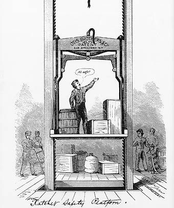 オーチス氏が発明した初期のエレベーター＝１８３０年から１８８０年ごろ/Archive Photos/Archive Photos/Getty Images