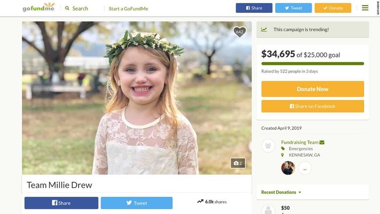 クラウドファンディングのサイトに掲載された死亡した少女の画像/GoFundMe