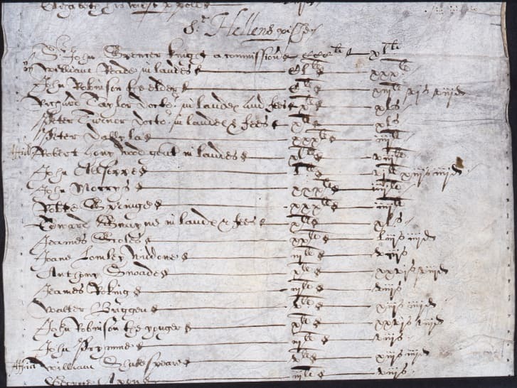 1598年の納税者名簿。下から2段目にウィリアム・シェークスピアの名が記されている/National Archives
