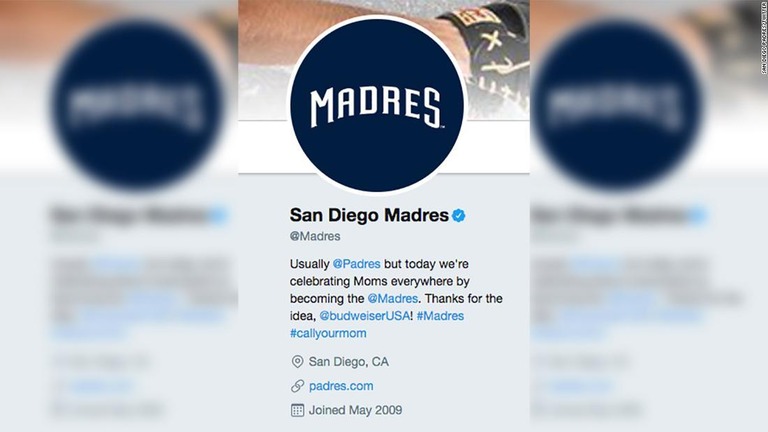 大リーグのパドレスが母の日に合わせツイッターのユーザー名を「＠Ｐａｄｒｅｓ」から「＠Ｍａｄｒｅｓ」に変えた/San Diego Padres/Twitter