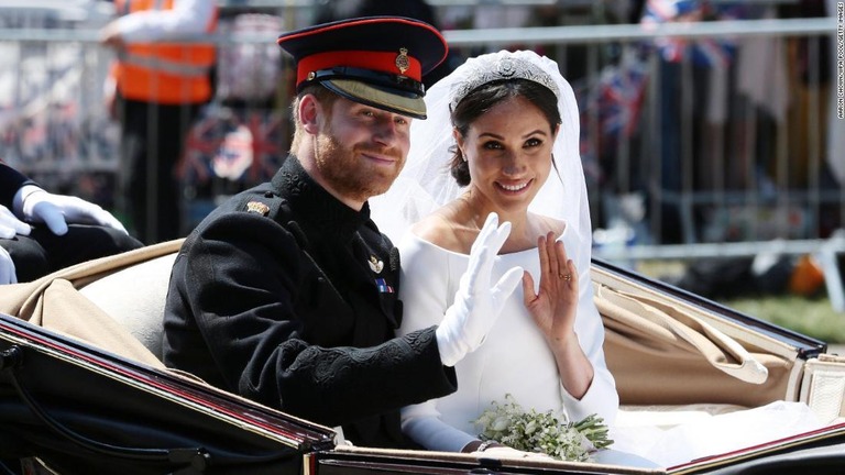 ２０１８年５月１９日の結婚式でのヘンリー王子とメーガン妃の様子/Aaron Chown/WPA Pool/Getty Images