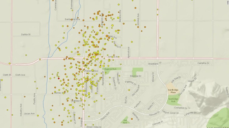 カリフォルニア州ジュルーパバレーで最近発生した地震の分布図/USGS