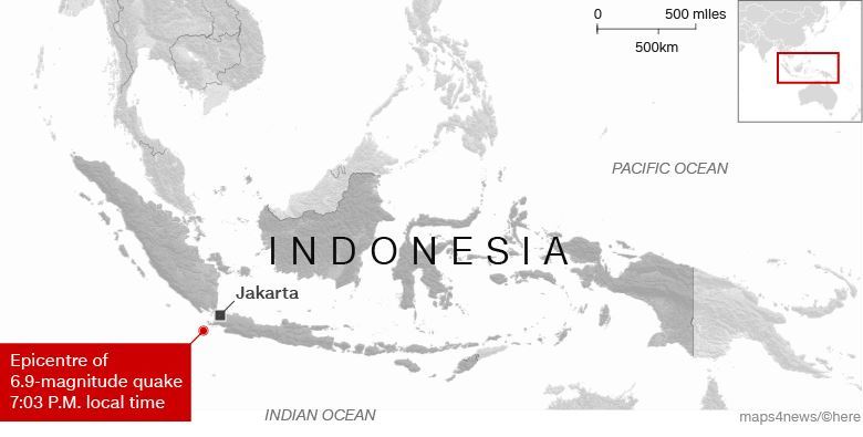 震源はインドネシア西部ジャワ島の沖合/map4news/here