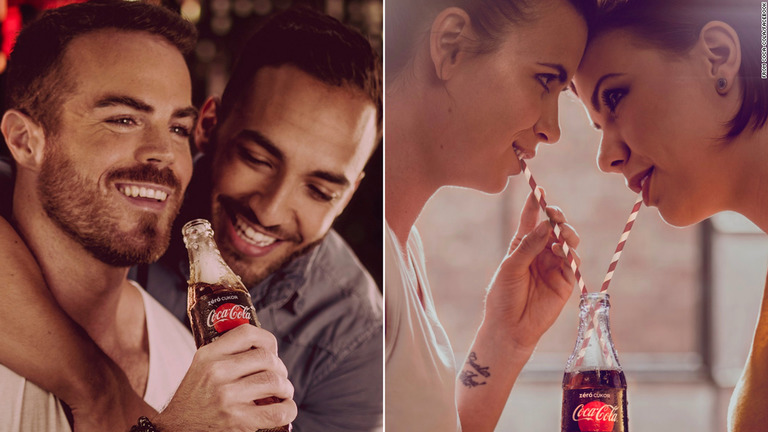 コカ・コーラがハンガリーで展開している「Ｌｏｖｅ　ｉｓ　Ｌｏｖｅ」のシリーズ広告。同性愛カップルがキスする広告も登場した/From Coca-Cola/Facebook