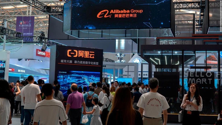 アリババの展示ブース。中国・天津で今年５月に開かれた国際会議で/Zhang Peng/LightRocket/Getty Images