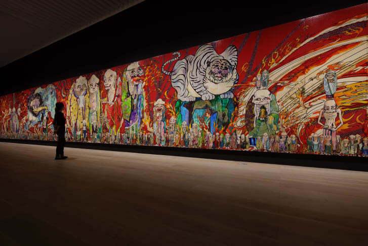 2015年、東京の森美術館で展示された村上氏の《五百羅漢図》/Mori Art Museum, Tokyo ©︎2015 Takashi Murakami/Kaikai Kiki Co., Ltd. All Rights Reserved.