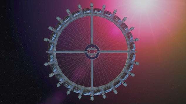 巨大な車輪のような形状をした宇宙ホテル「フォン・ブラウン・ステーション」/Courtesy Gateway Foundation