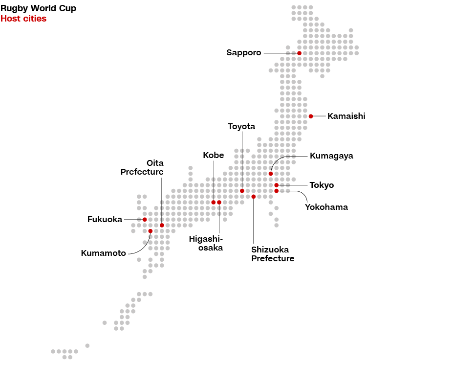 日本国内のラグビーW杯試合会場のある都市/CNN