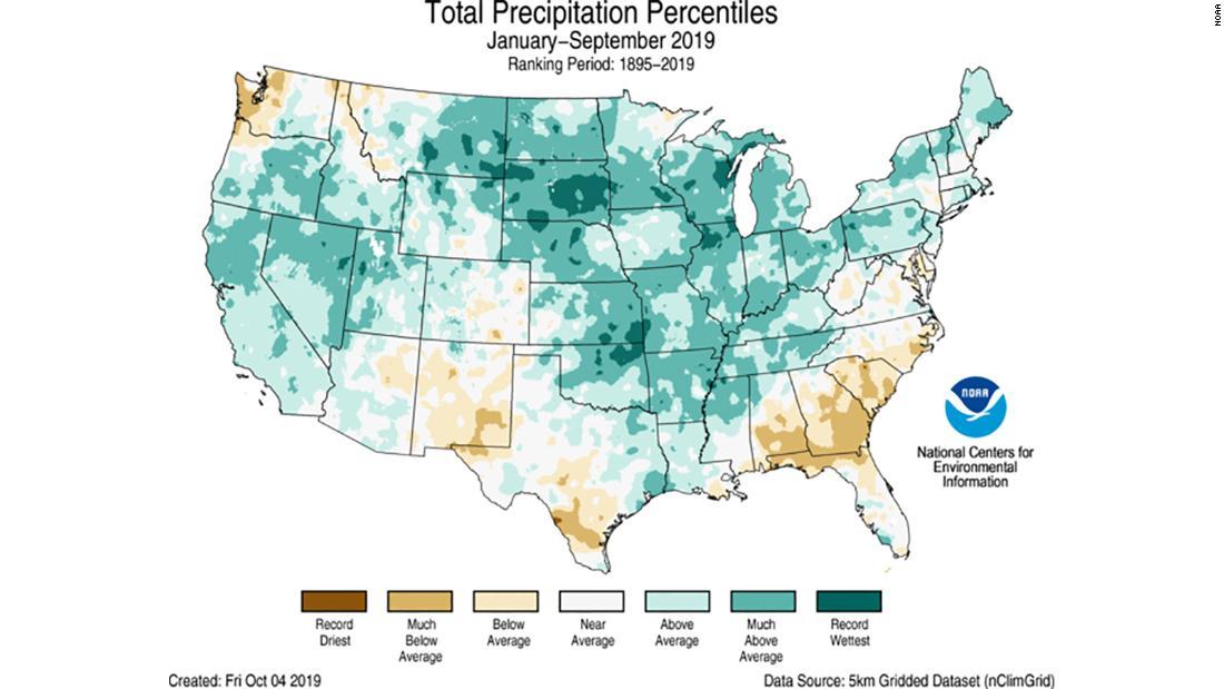 ９月の降水量は、ミシシッピ、アラバマ州などで史上最少を記録した/NOAA