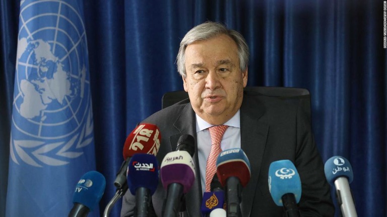 グテーレス事務総長が国連の深刻な財政危機に言及した/MAHMUD TURKIA/AFP/Getty Images