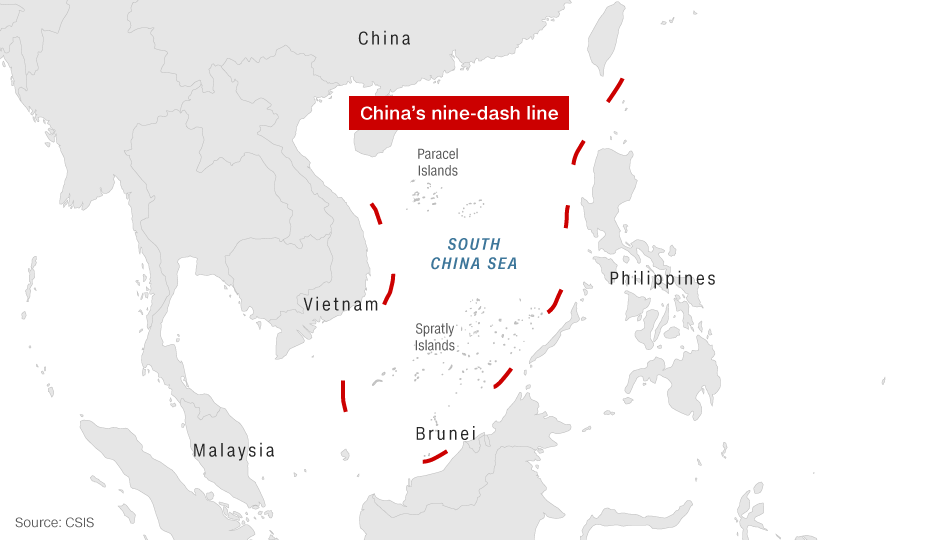 中国が領有を主張する「九段線」/Source:CSIS