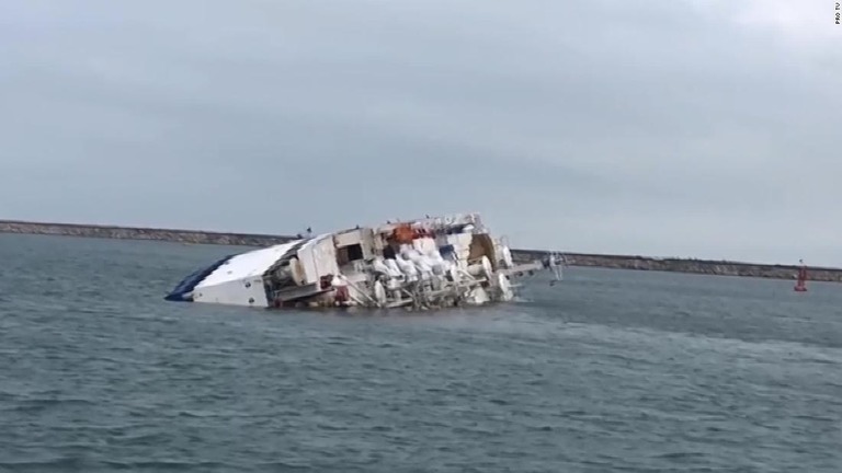 ルーマニア沖の黒海で羊１万４６００匹を積んだ貨物船の船体の約半分が海面下に沈んだ/Pro TV