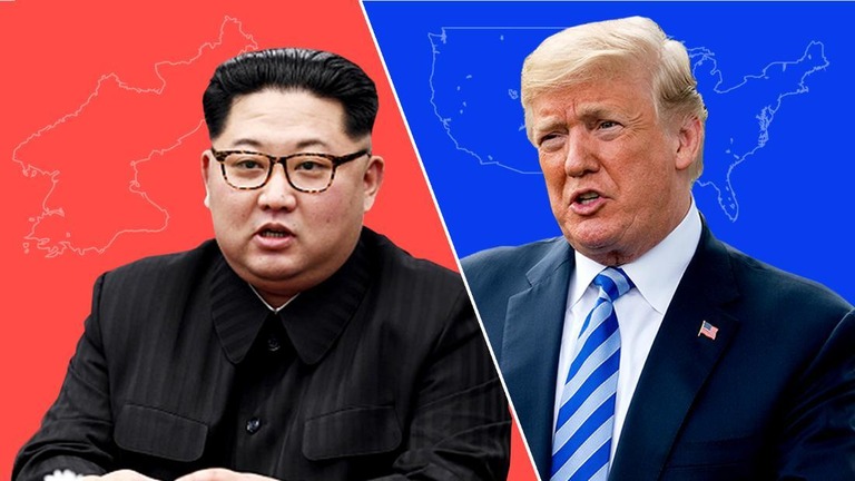 米国のトランプ大統領（右）と北朝鮮の金正恩委員長。米朝間の言葉の応酬に拍車がかかっている