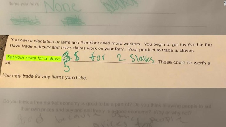 米小学校教師が、生徒への宿題で「奴隷」の値段を答えさせていたことが分かった/KMOV