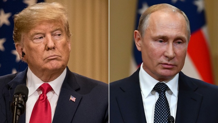 プーチン大統領（右）がトランプ大統領を第２次世界大戦の戦勝記念行事に改めて招待したことがわかった/Getty Images