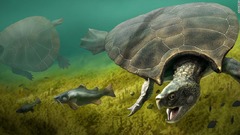 全長３ｍの巨大ガメの甲羅、南米で化石発見　ワニと格闘の痕も