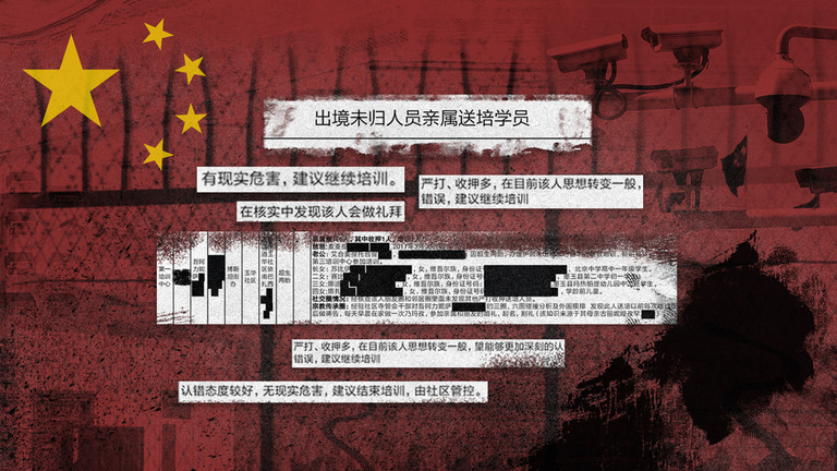 中国政府は新疆ウイグル自治区の収容施設に関する記録文書について異議を唱えた/Photo Illustration/ CNN,Getty