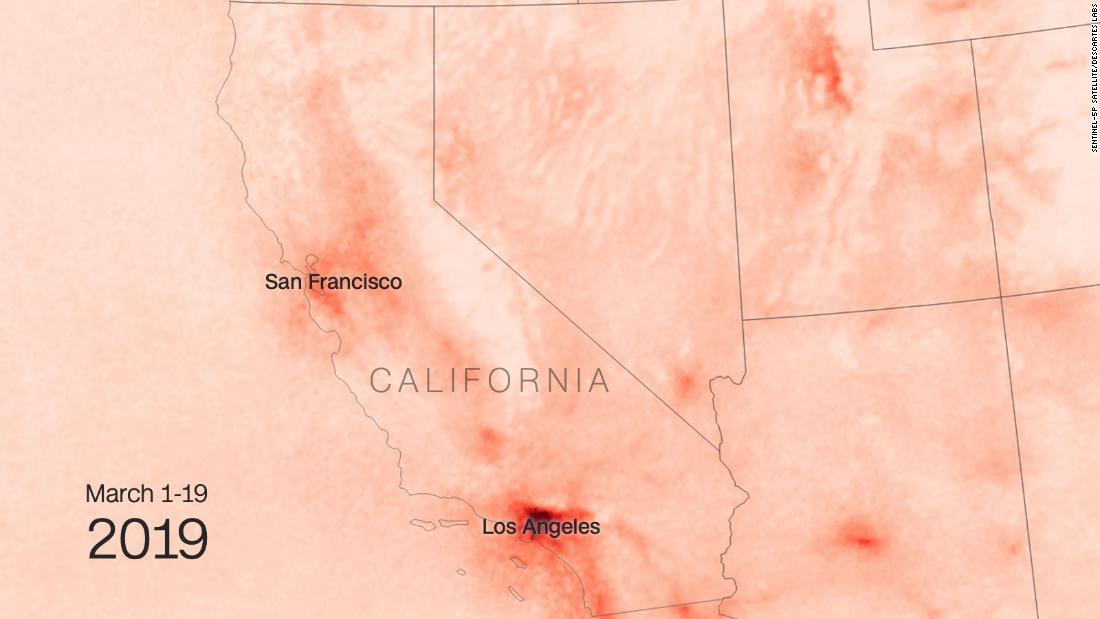 ２０１９年３月１～１９日のカリフォルニア州の様子/SENTINEL-5P SATELLITE/DESCARTES LABS