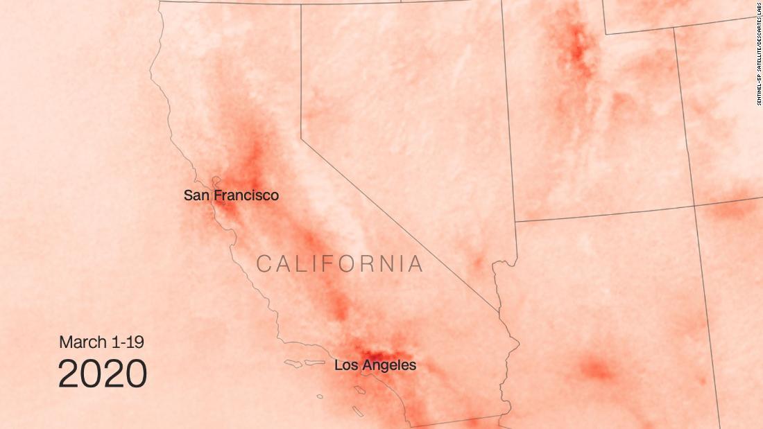 今年3月1~19日のカリフォルニア州の様子/SENTINEL-5P SATELLITE/DESCARTES LABS