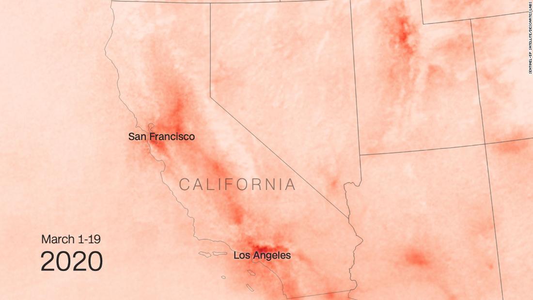 今年３月１～１９日のカリフォルニア州の様子/SENTINEL-5P SATELLITE/DESCARTES LABS