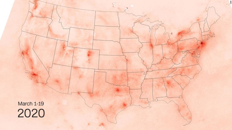 新型コロナ対策によって米国の大気汚染が改善したことが、衛星画像から明らかになった/CNN
