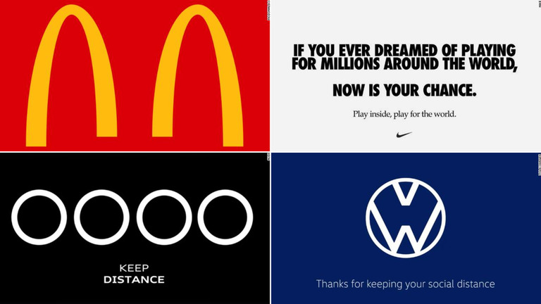 企業が見慣れたロゴを改変して「社会的距離」の実践を呼び掛けている/Audi/Volkswagen/McDonald’s/Nike/CNN