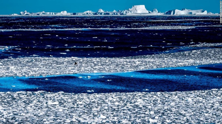 ロシアの海洋調査船から眺めた南極の棚氷/Alexey Kudenko/Sputnik/AP