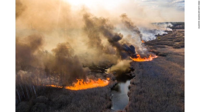 チェルノブイリ原発近くで発生した山林火災が数日がかりで制圧された/Volodymyr Shuvayev/AFP/Getty Images