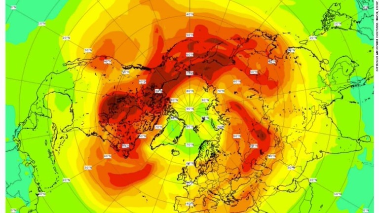 北極上空に出現した異例のオゾンホールが早くも消滅した/Copernicus Atmosphere Monitoring Service, ECMWF