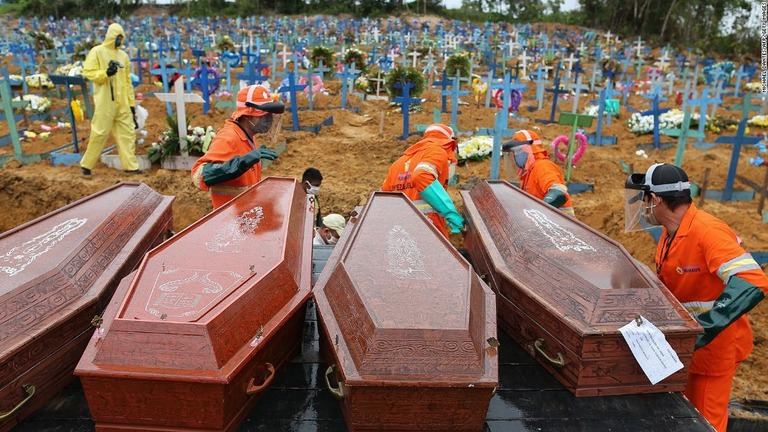 ブラジルでの感染者数と犠牲者数は、１日当たりの最多更新に歯止めがかからない/Michael Dantes/AFP/Gety Images