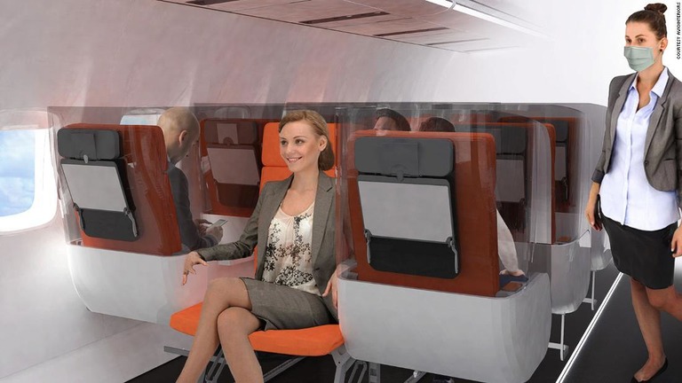 ウイルスの感染対策を施した機内座席のデザイン。将来実用化される可能性も/Courtesy Aviointeriors