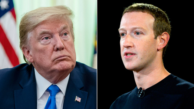 トランプ大統領（左）とフェイスブックのザッカーバーグＣＥＯが投稿をめぐって電話会談を行っていたことがわかった/Getty Images