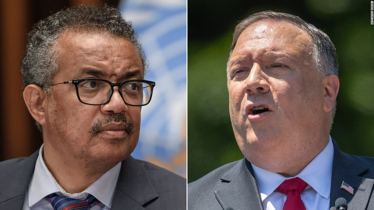 ＷＨＯのテドロス事務局長（左）がポンペオ米国務長官の批判に反論/AFP/Getty Images
