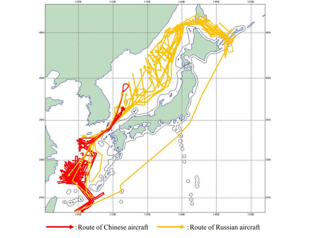 ２０１９年の日本空域周辺における中国機並びにロシア機の飛行パターン/Source:Japan Air Self Defense Force