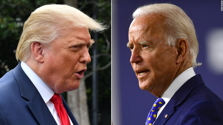 各種世論調査で、民主党候補のバイデン前副大統領（右）が現職のトランプ大統領に対するリードを維持している/Getty Images
