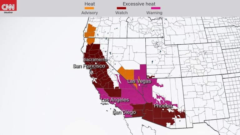 カリフォルニア州では先週後半、猛暑警報や注意報が出ていた/CNN