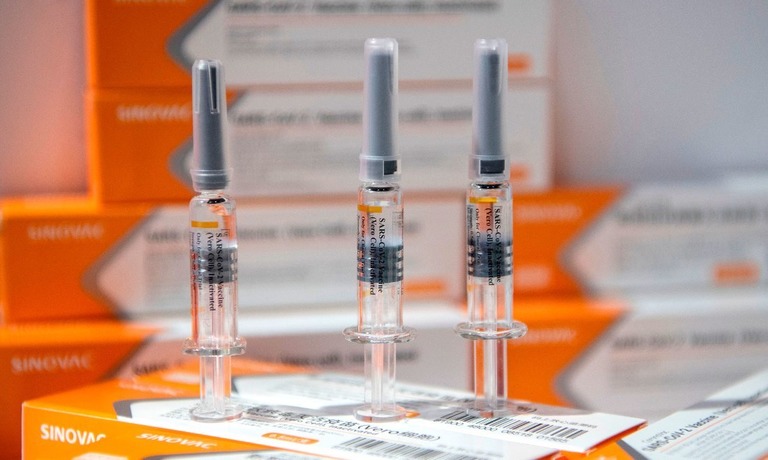 中国の製薬企業シノバックが開発する新型コロナのワクチン候補/Noel Celis/AFP/Getty Images