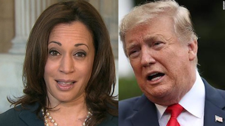トランプ大統領（右）が民主党副大統領候補のカマラ・ハリス上院議員を批判/CNN/Getty 