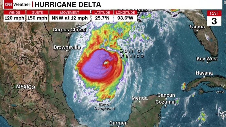 ハリケーン「デルタ」は８日午後、５段階中３番目の「ハリケーン３」に勢力を強めた/CNN