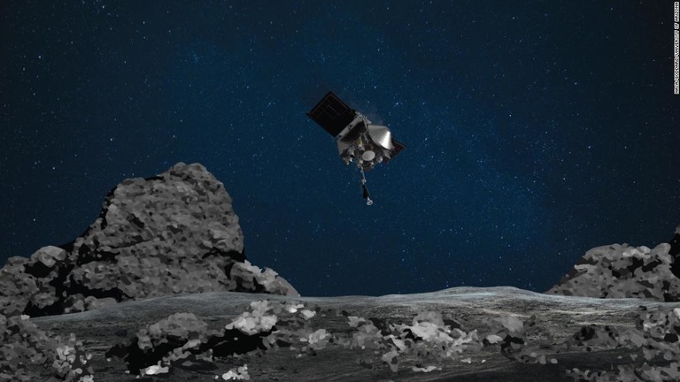探査機「オシリス・レックス」が「ベンヌ」の地表に接触しサンプルを採取したことがわかった/NASA/Goddard/University of Arizona