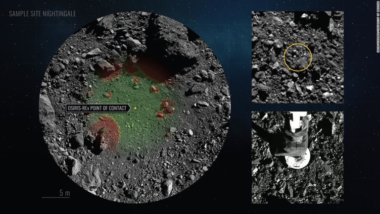 探査機が地表に接触した様子/NASA/Goddard/University of Arizona